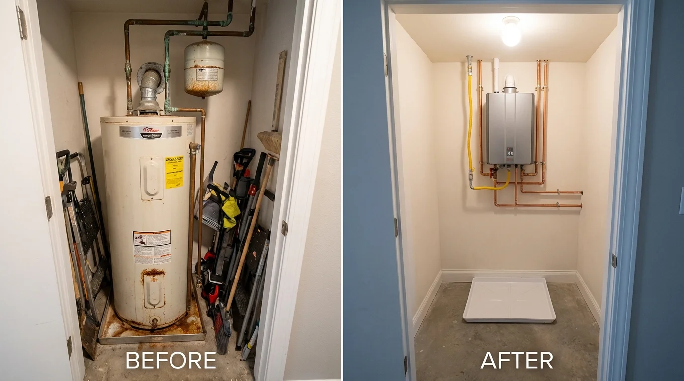 Tank water heater versus wall-mounted tankless unit comparison for Macclenny, FL homeowners